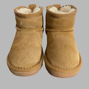 Crown Vintage Girls Brown Suede Faux Fur Lining Pull On Winter Boots- Sz-8